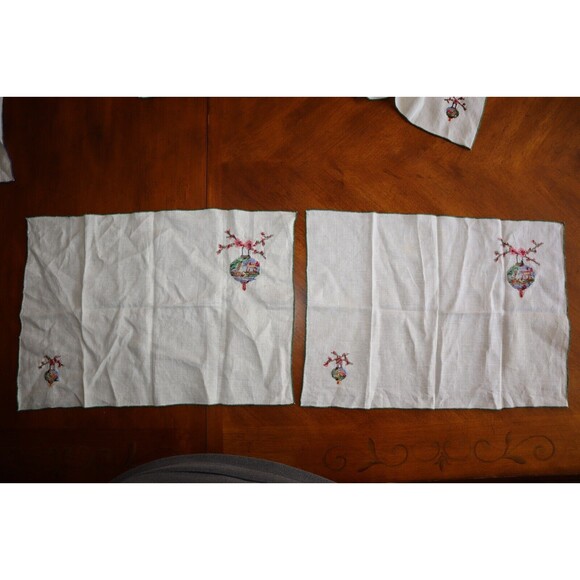 Vtg Cross Stitch Placemats Or Napkins Japanese Cherry Blossom Building 18x12" - Picture 7 of 16